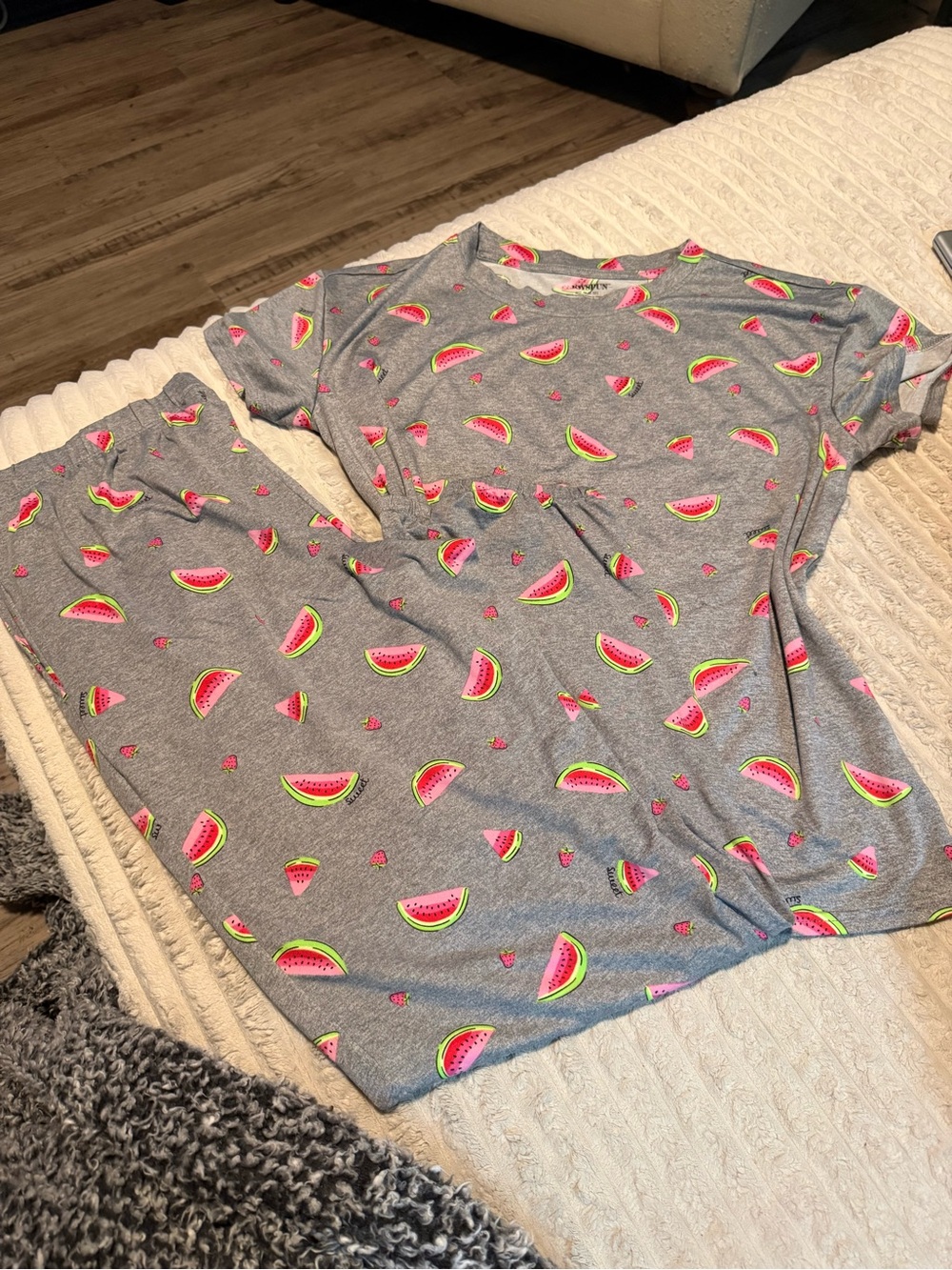 Women’s Grey Watermelon-Print Short Sleeve Pajama Set by